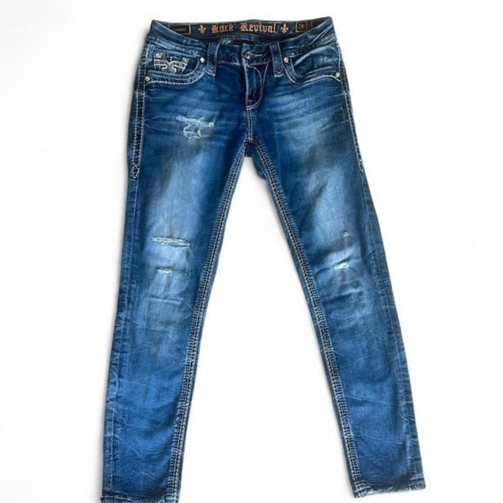 Rock‎ Revival Size 26 Women's Distressed Denim Skinny Jeans EUC